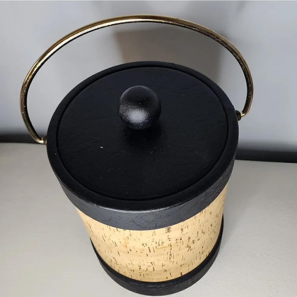 Ice Bucket Vintage Kraftware Champagne insulated Cork Leather Retro MCM